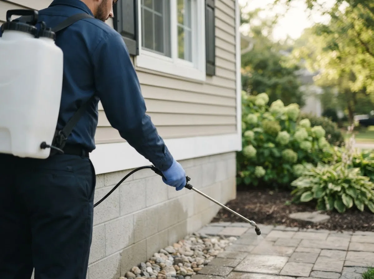 Pest control technician inspecting a home in Delmont, NJ